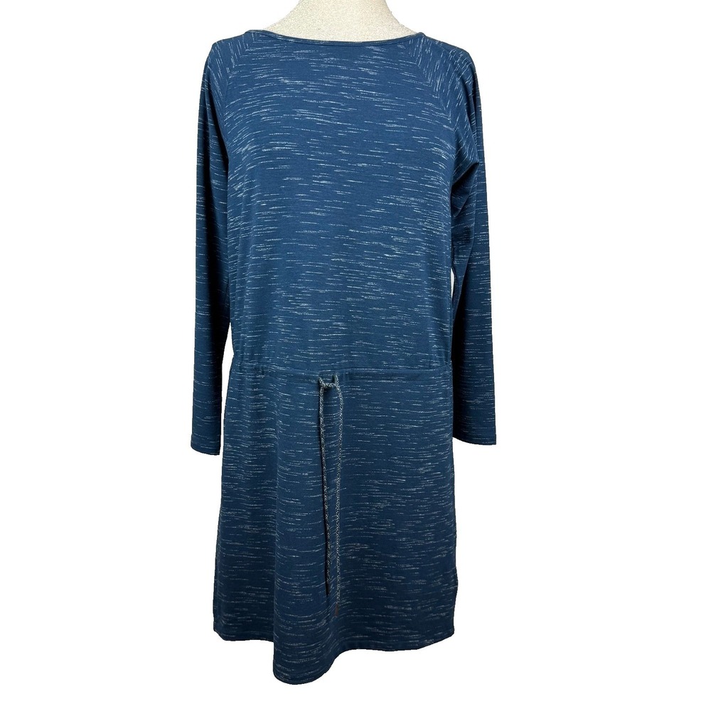Lilla P Dress Women M Blue Space Dye Drawstring Waist LP2755 Minimalist Classic